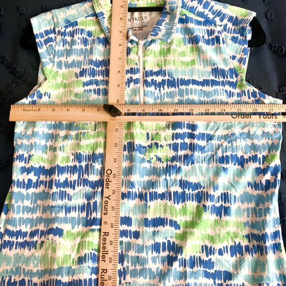 ICIKULS Cap Sleeve Golf Shirt, Blue, Green, White, Size L - Picture 6 of 7
